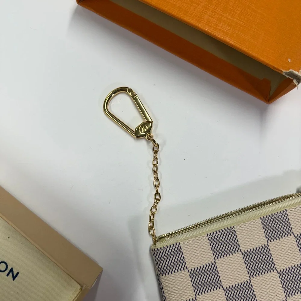 Louis Vuitton Key Pouch Damier Azur Canvas N62659 White Blue Coin Purse Box